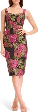 Dress the Population Nicole Floral Jacquard Cocktail Midi Dress