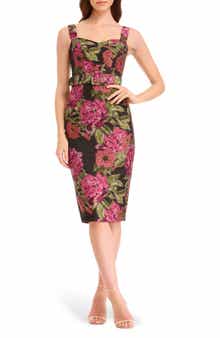 Dress the Population Nicole Floral Jacquard Cocktail Midi Dress