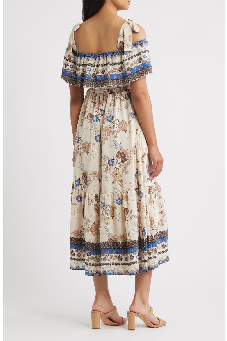 Off the Shoulder Mix Print Midi Dress, Alternate, color, IVORY SHELL MULTI