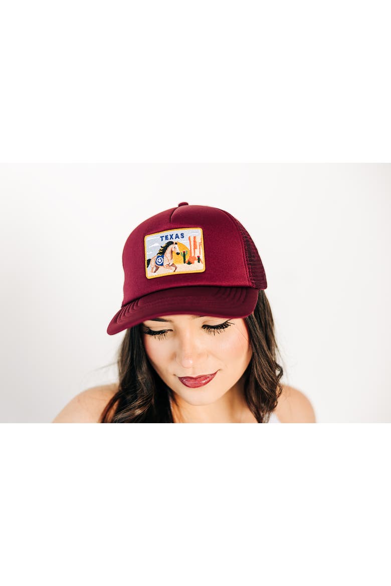 Texas Postcard Trucker Hat - Adult, Alternate, color, Burgundy