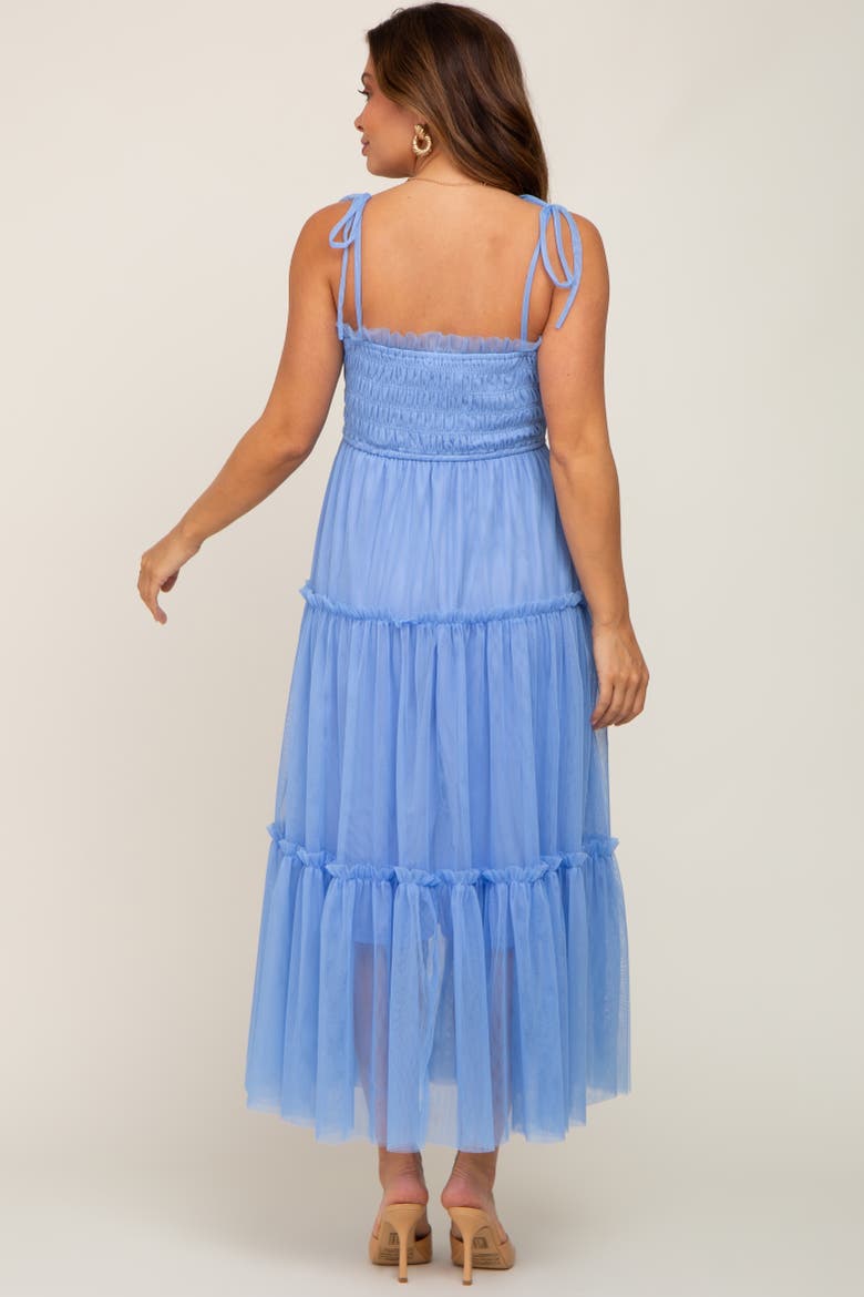 Smocked Mesh Midi Dress, Alternate, color, Light Blue