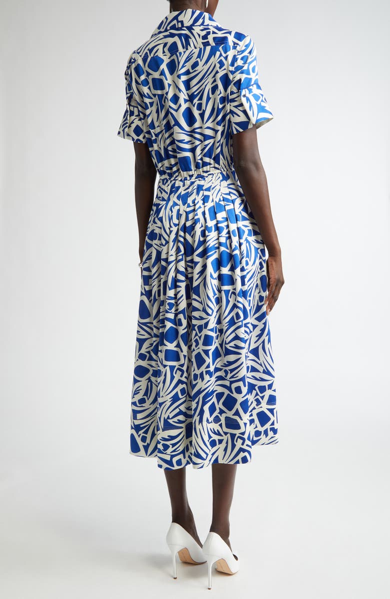 ST. JOHN Vintage Botanical Cutout Short Sleeve Midi Dress, Alternate, color, Sapphire/ Ivory