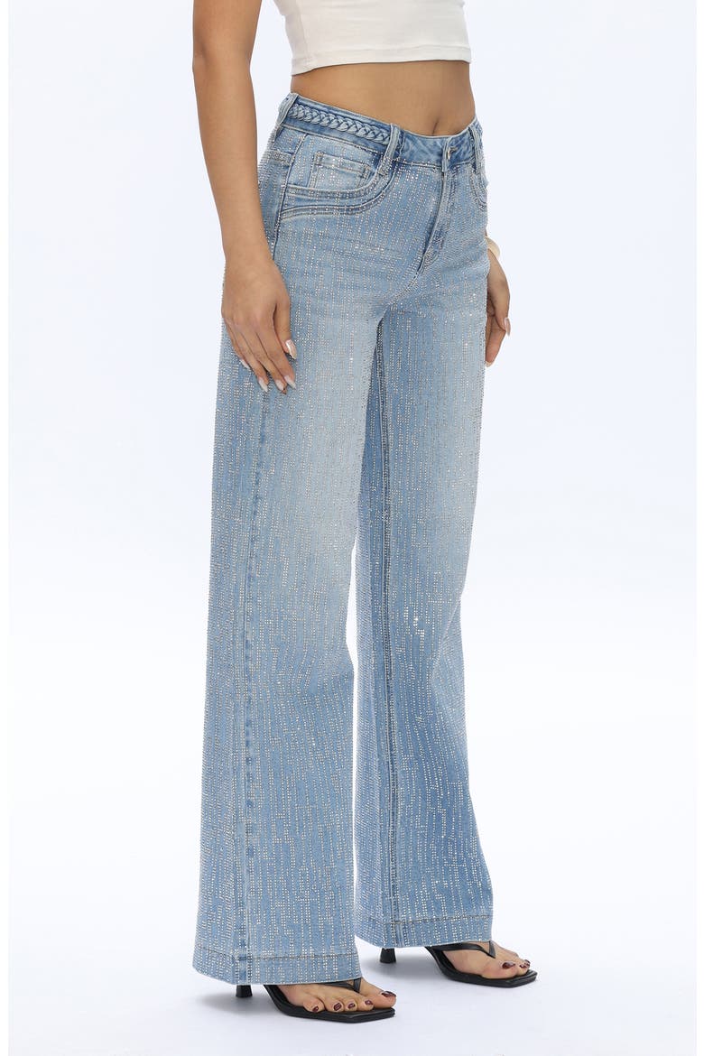 Rhinestone Wide Leg Jeans, Alternate, color, LIGHT BLUE