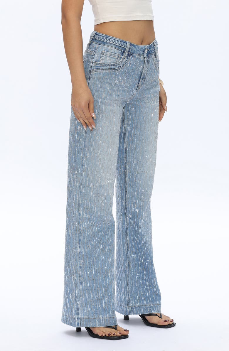Bayeas Rhinestone Wide Leg Jeans, Alternate, color, 