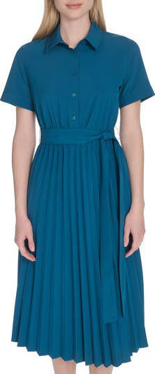 Short Sleeve Pleated Shirtdress