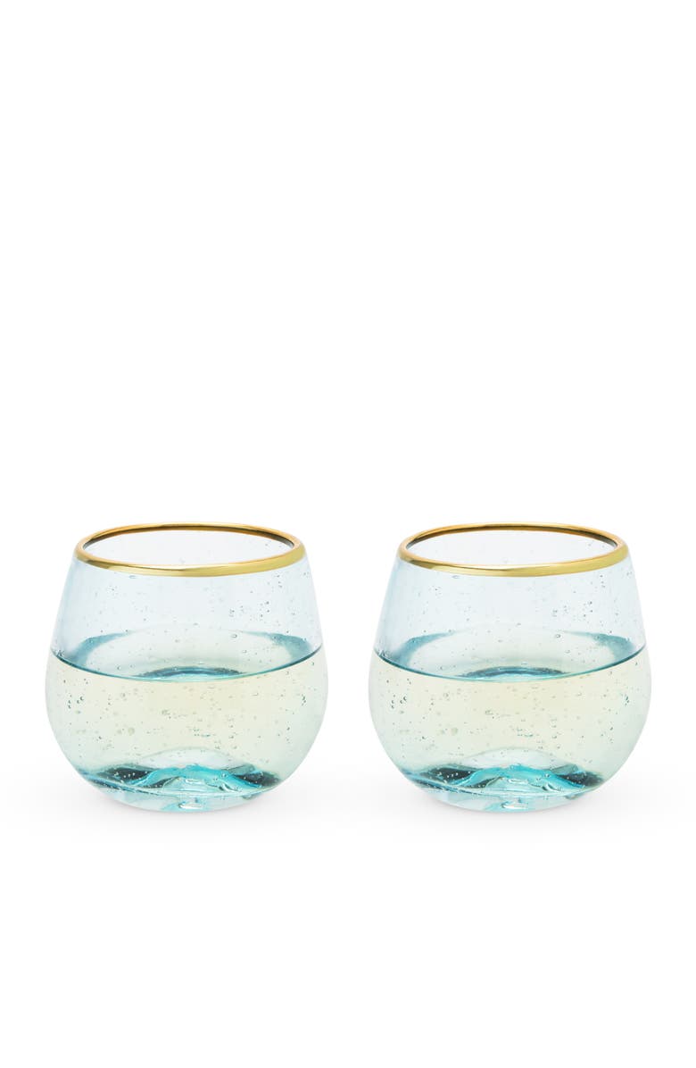 TWINE Aqua Bubble Stemless Wine Glasses Set of 2, Main, color, Blue
