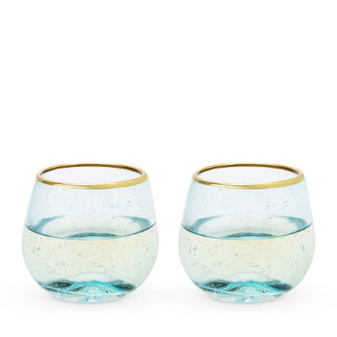 Aqua Bubble Stemless Wine Glasses Set of 2