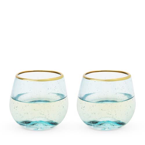 Twine Seaside Aqua Bubble Stemless Wine Glass Set In Blue