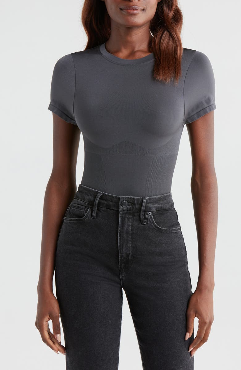 Pinsy Butter Sculpt Short Sleeve Bodysuit, Alternate, color, Grey