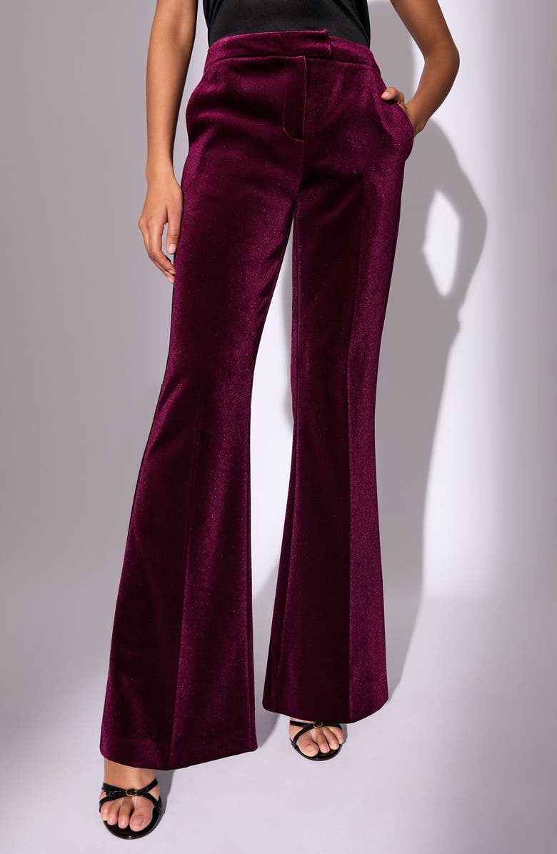 Lipsy Velvet Flare Pants, Alternate, color, Burgundy Red
