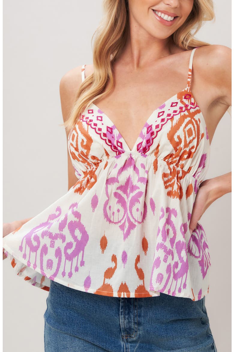 Geo Print Cotton Babydoll Camisole, Alternate, color, IVORY