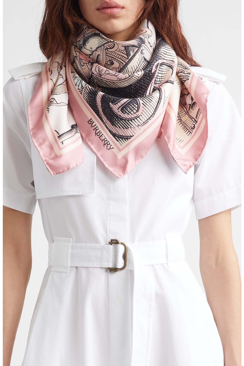 Etched Equestrian Knight Silk Square Scarf, Alternate, color, QUARTZ PINK