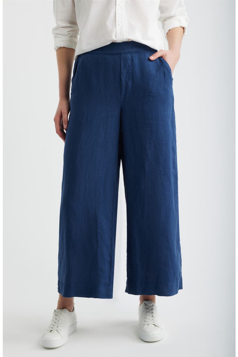 Maisie Wide Leg Crop Linen Pants, Main, color, NAVY