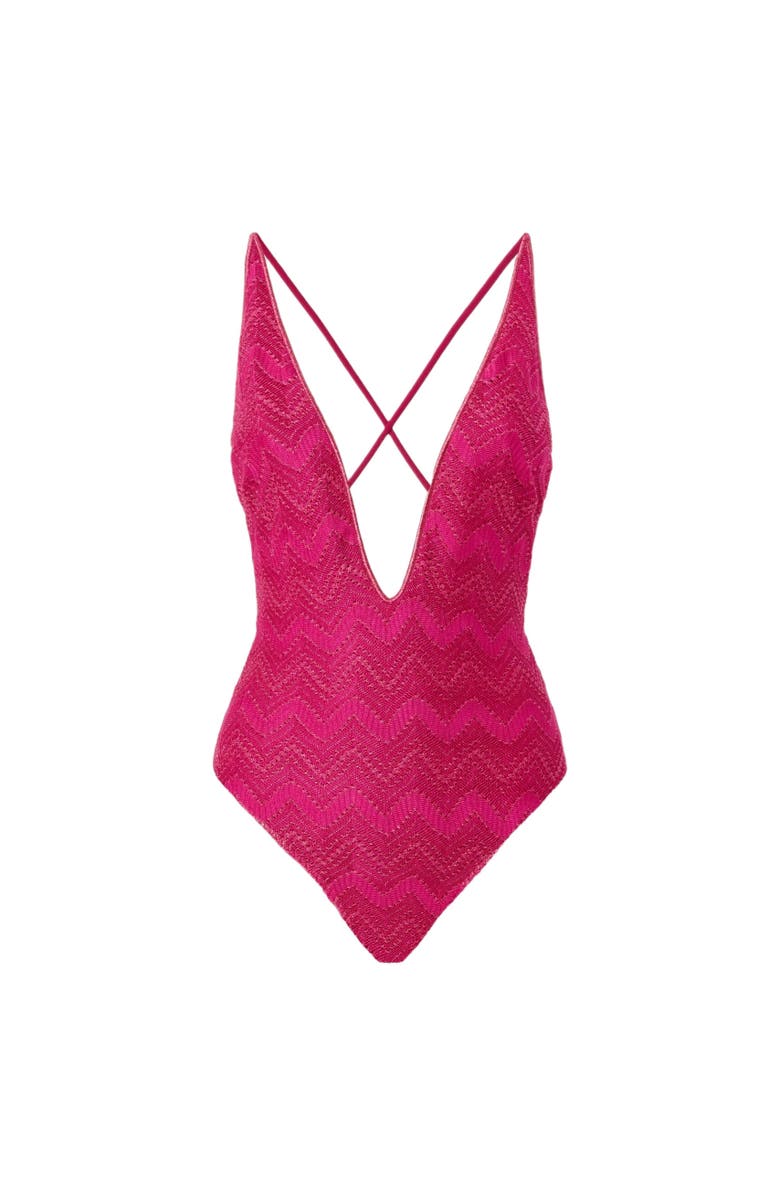 Missoni V-neck Zig Zag Lamé Viscose One-piece Swimsuit, Alternate, color, Purple