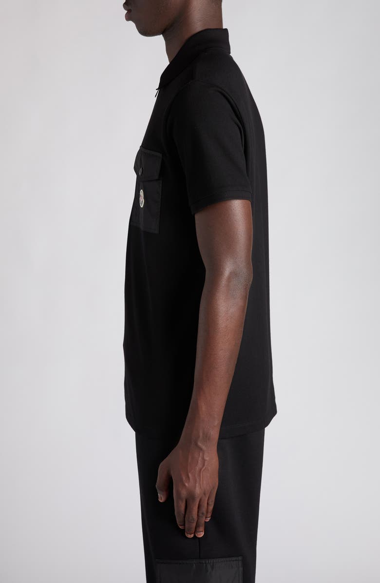 Moncler Logo Patch Pocket Zip Polo, Alternate, color, Black