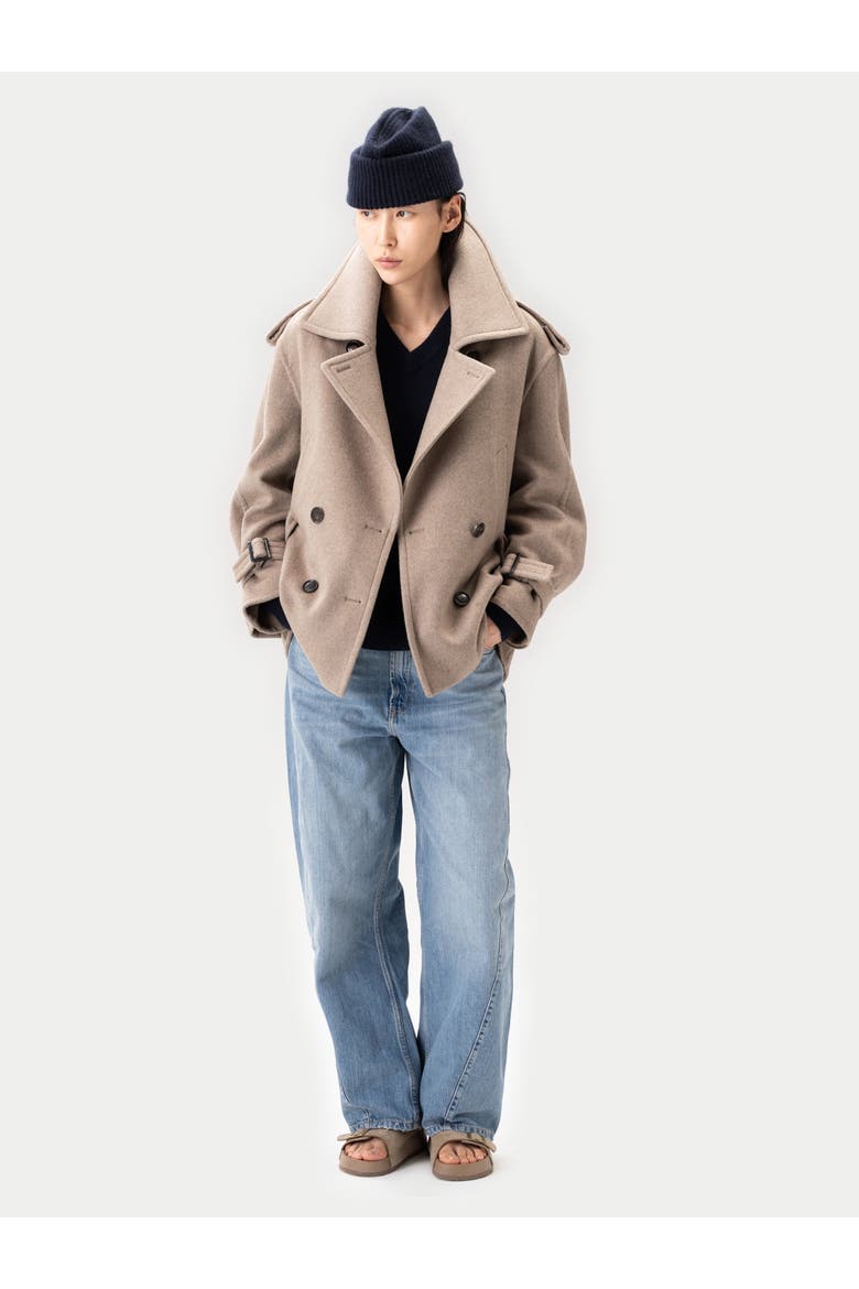 Trench-Style Cashmere Peacoat, Alternate, color, taupe