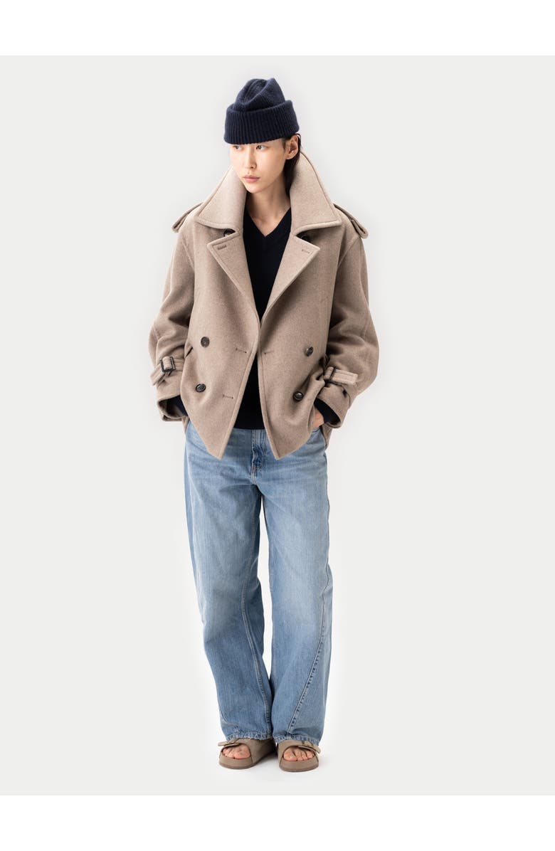Gobi Cashmere Trench-Style Cashmere Peacoat, Alternate, color, Taupe