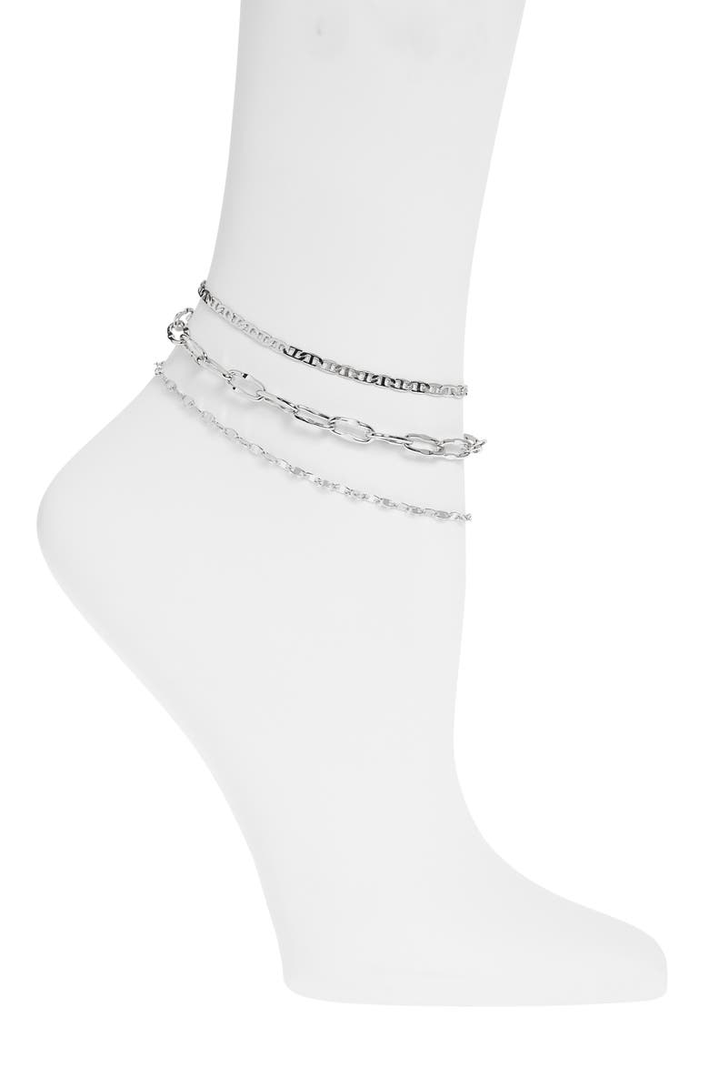 Vince Camuto Set of Three Chain Anklets, Main, color, 
