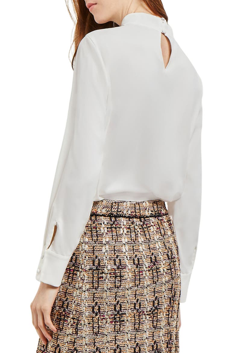 Drape Crêpe de Chine Long Sleeve Blouse, Alternate, color, WHITE
