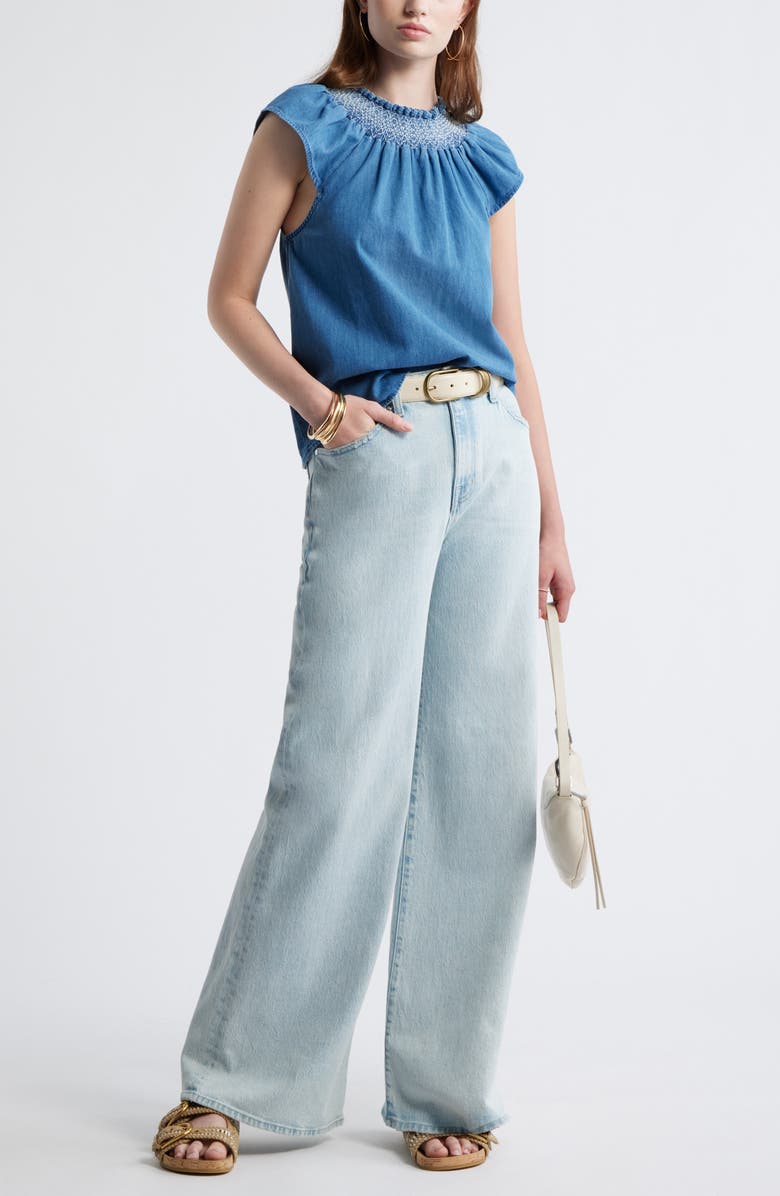 Treasure & Bond Smocked Neck Chambray Top, Alternate, color, Light Blue Wash