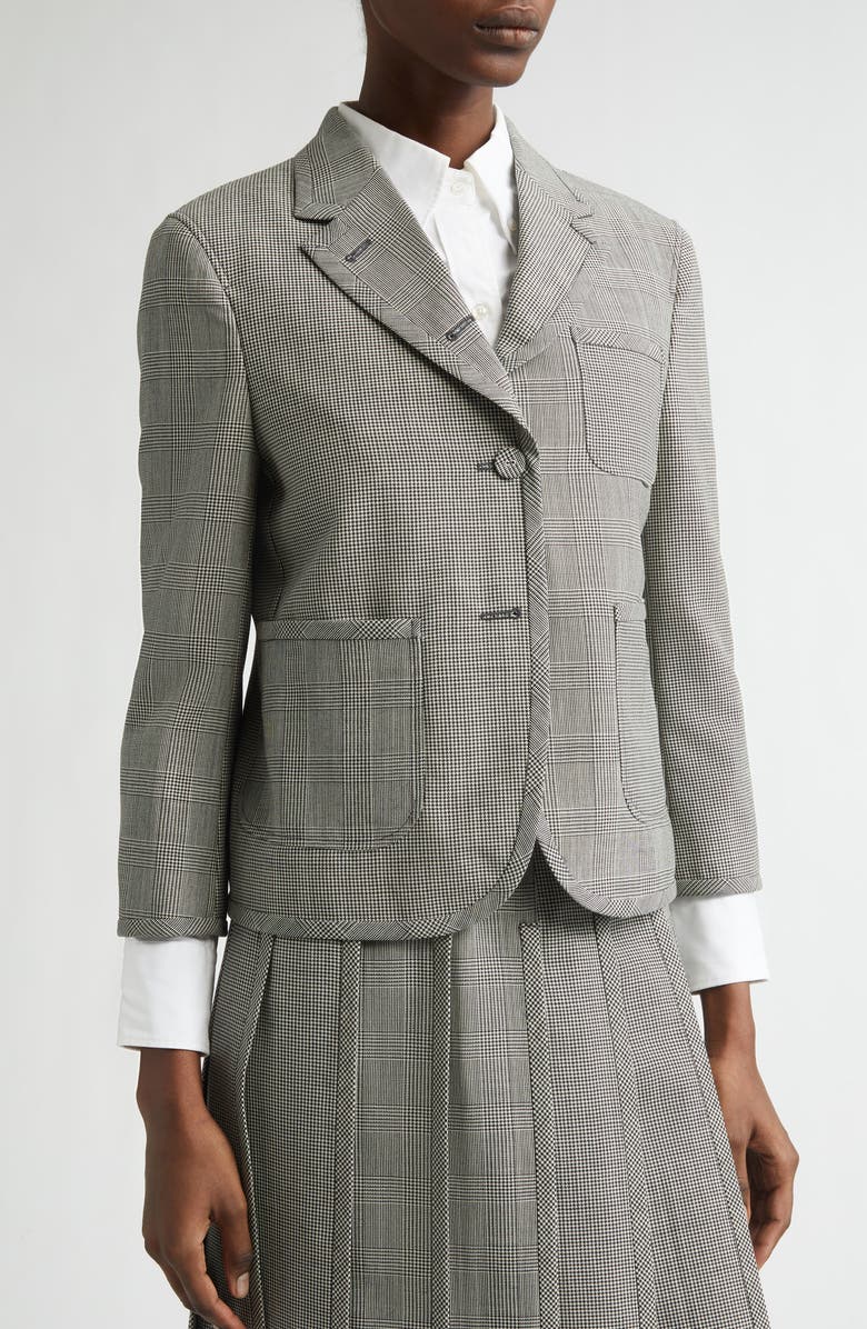 Thom Browne Glen Plaid Funmix Fresco Wool Crop Sport Coat, Alternate, color, Black/ White