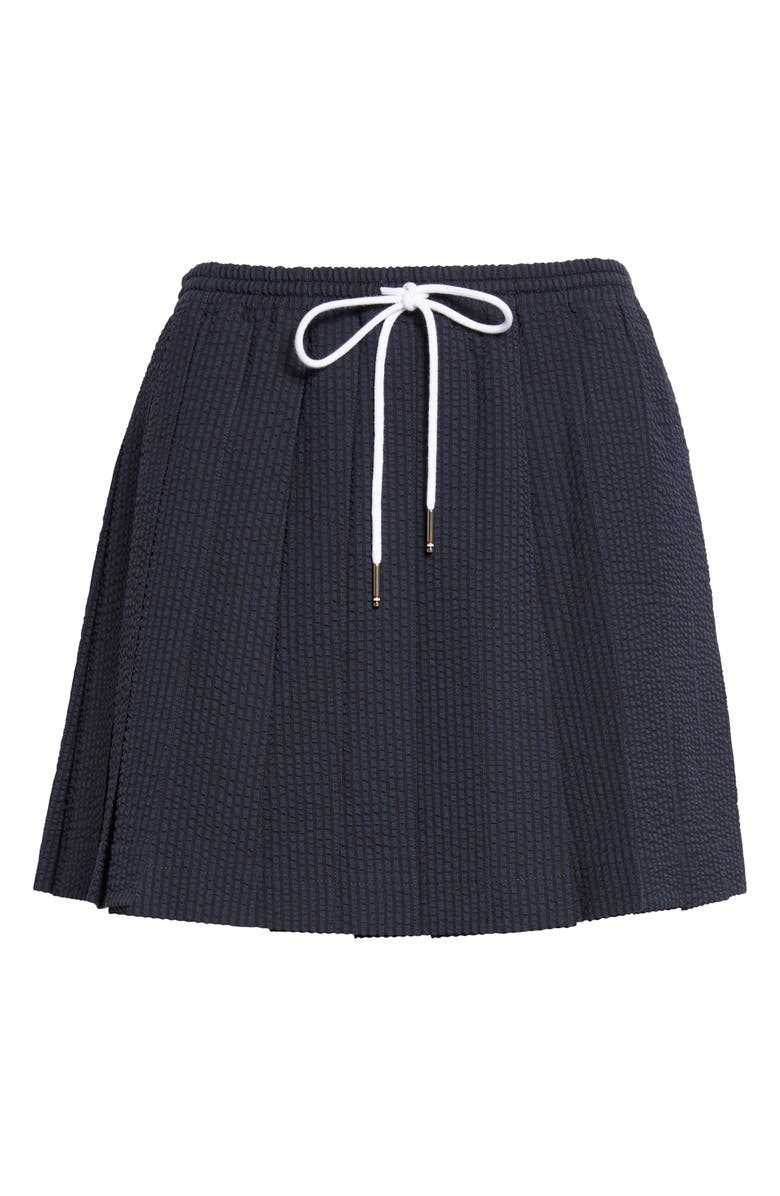 Thom Browne Pleated Wool Seersucker Miniskirt, Main, color, Navy