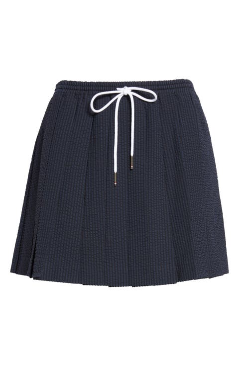 Pleated Wool Seersucker Miniskirt