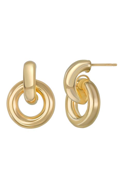 14K Gold Chunky Drop Hoop Earrings
