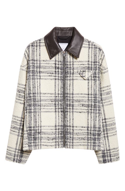 Bottega Veneta Compact Bouclé Check Wool Blend Jacket With Leather Trim In White