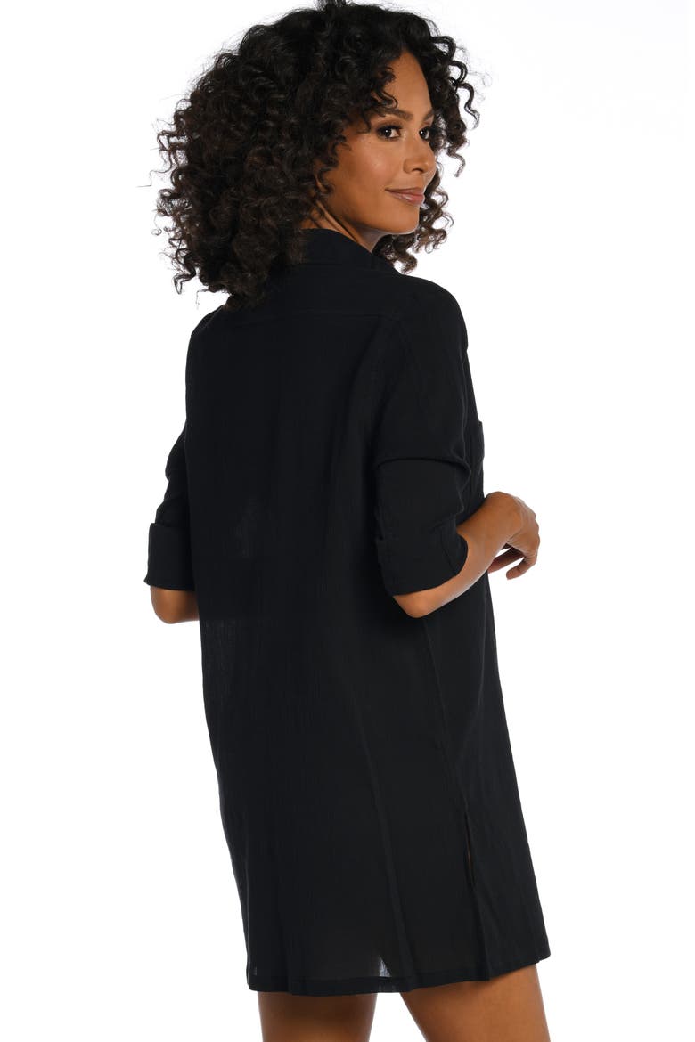 Island Fare Resort Long Sleeve Crinkled Cover-Up Shirtdress, Alternate, color, BLACK