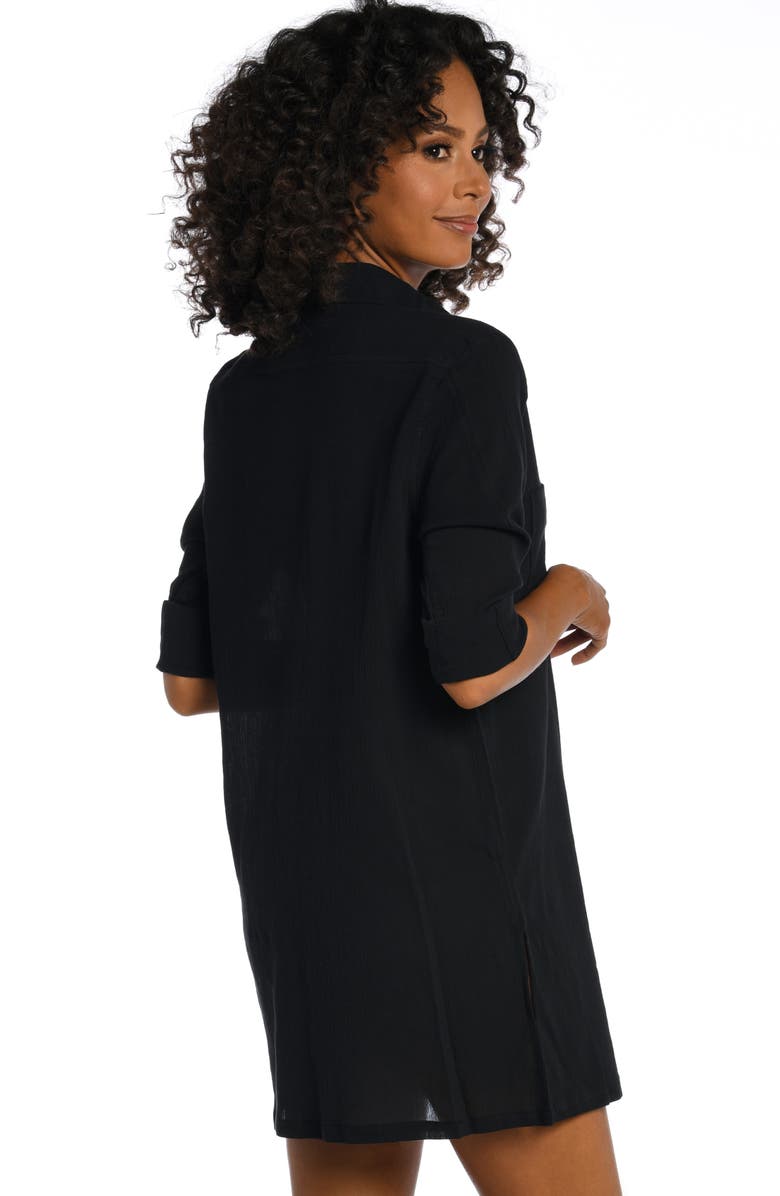 La Blanca Island Fare Resort Long Sleeve Crinkled Cover-Up Shirtdress, Alternate, color, 