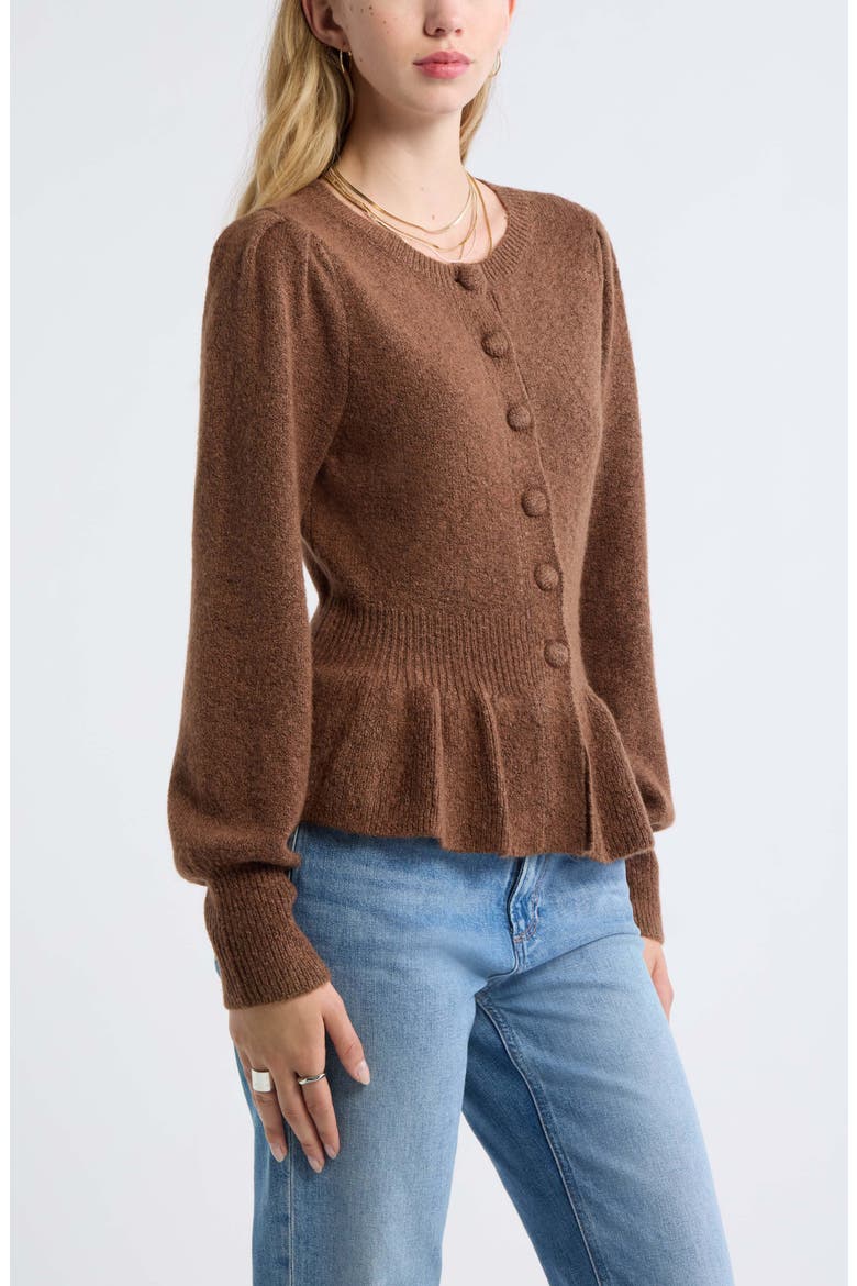 Peplum Cardigan, Alternate, color, BROWN MUSTANG
