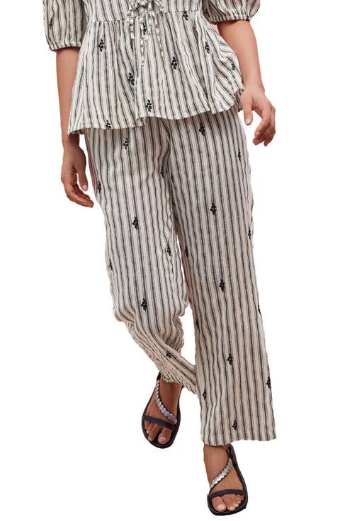 Embroidered Cotton Blend Drawstring Pants