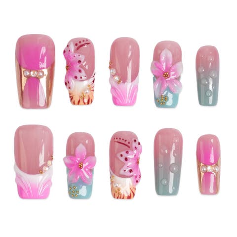 Tropical Bloom - Long Square Press-on Nails