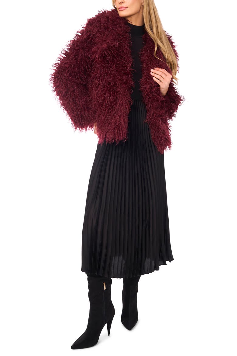 Faux Fur Jacket, Alternate, color, BURGUNDY