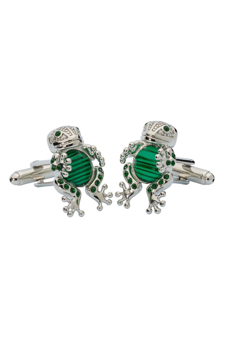 Emerald Frog Prince Crystal Cufflinks, Main, color, Green