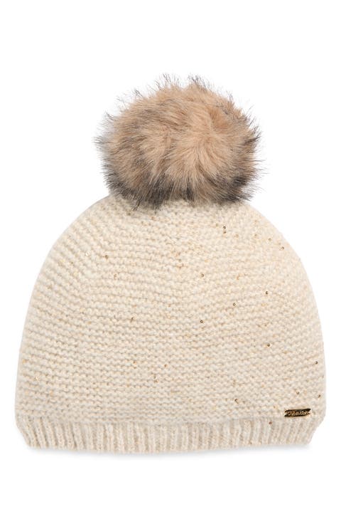 Mini Sequin Faux Fur Pom Beanie