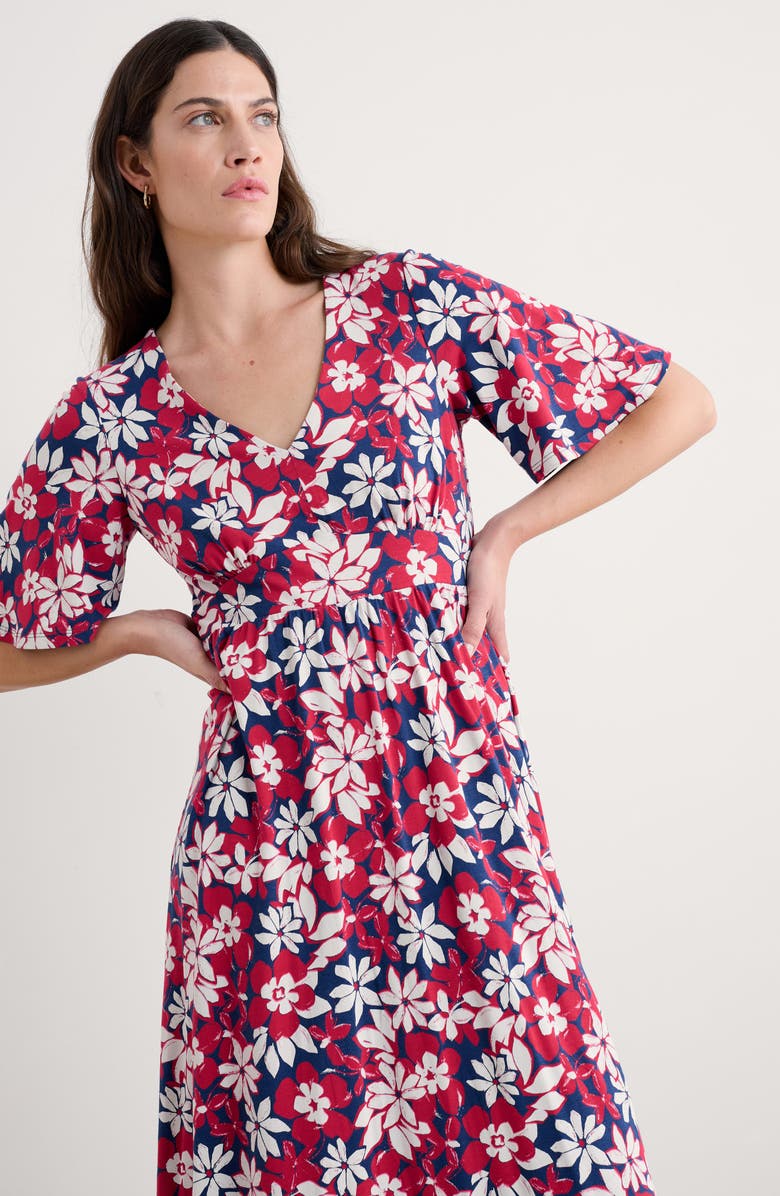 Seasalt Cornwall Chateaux Floral Print Organic Cotton Midi Dress, Alternate, color, Seashore Floral Yacht