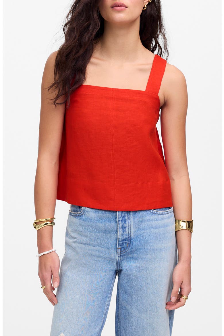 Contrast Stitch Square Neck Linen Tank, Main, color, BRIGHT FLAME
