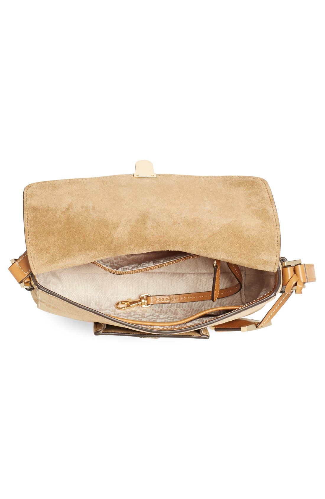 'Medium Romey' Suede Messenger Bag, Alternate, color, DESERT/ GOLD