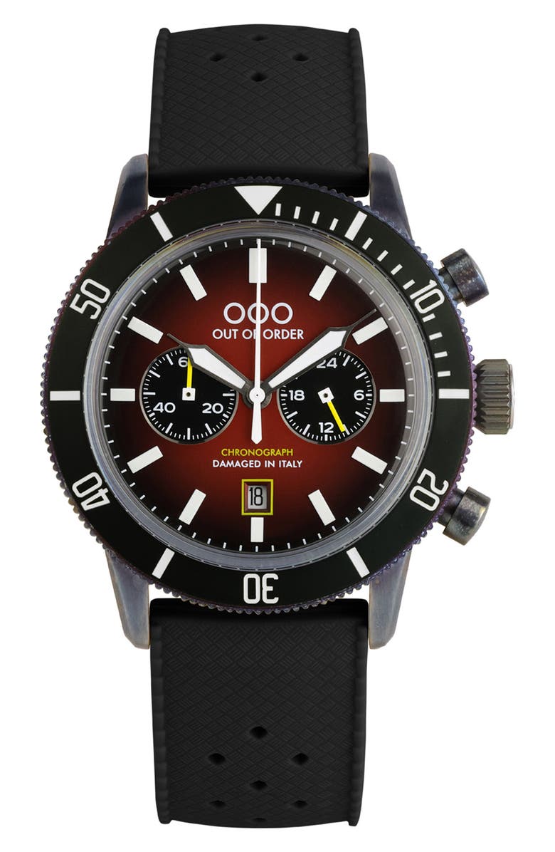 OUT OF ORDER Pilot Cronografo Chronograph Silicone Strap Watch, 43mm, Main, color, Red