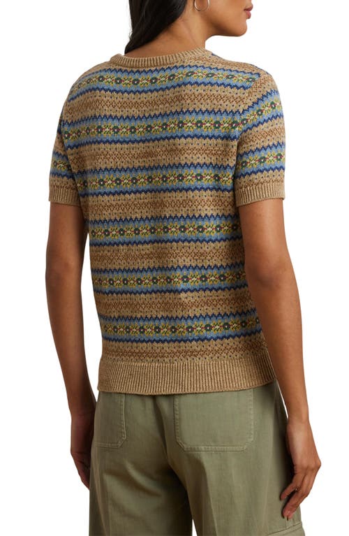 Ralph Lauren Lauren Fair Isle Short Sleeve Cotton & Linen Sweater In Brown Multi