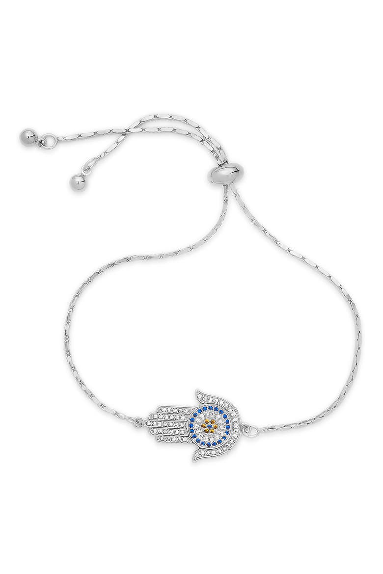 Hamsa Cubic Zirconia Slider Bracelet, Main, color, SILVER