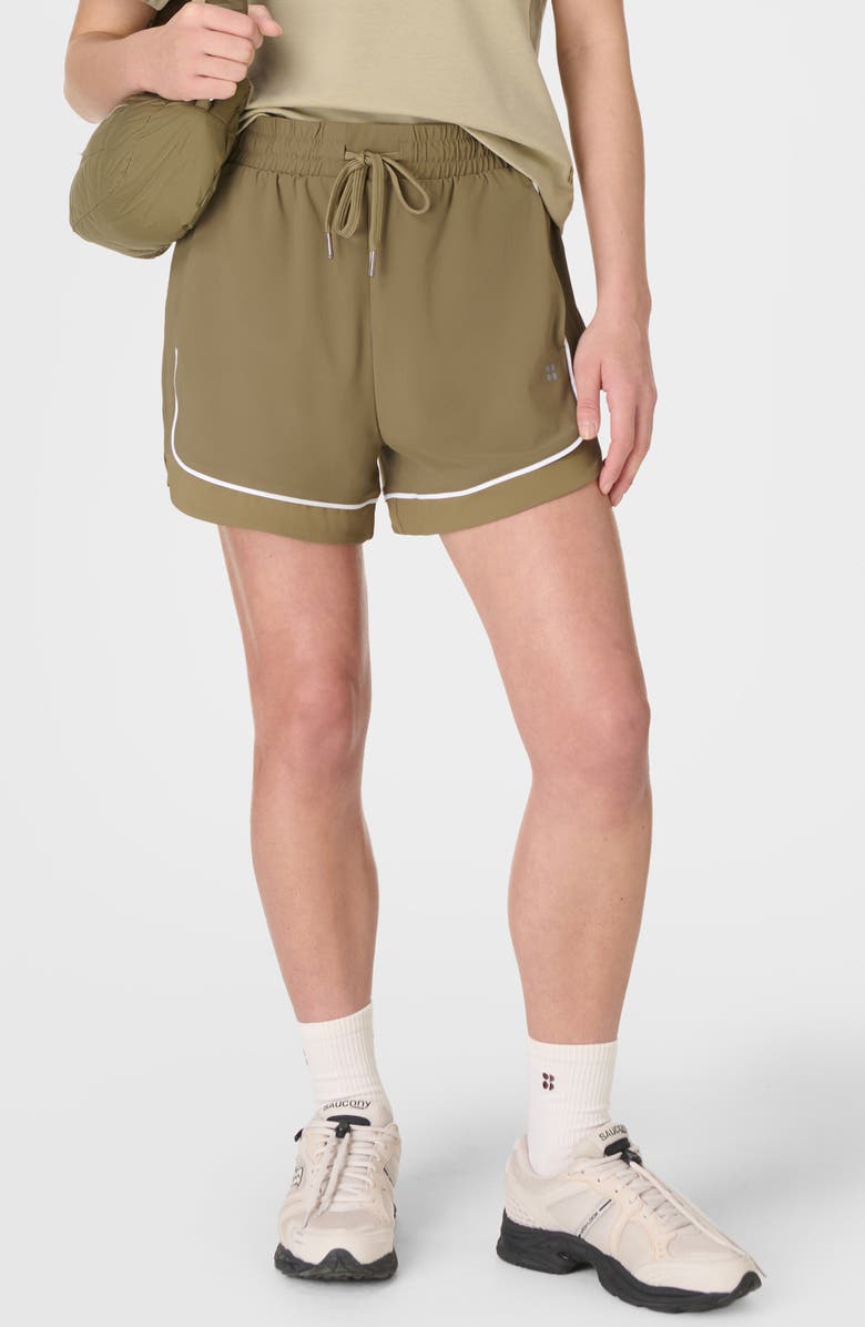 Sweaty Betty Explorer Piped Track Shorts, Main, color, Agave Green