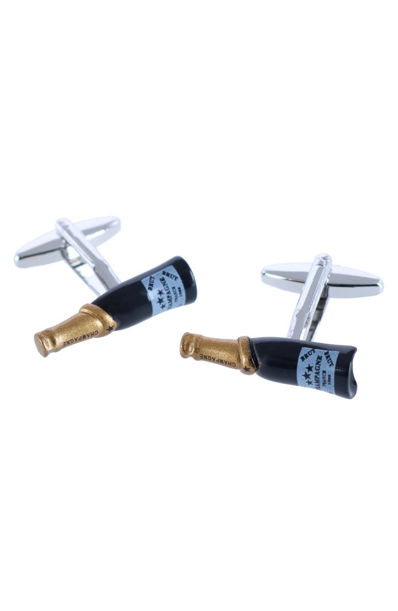 Trafalgar Celebrate Champagne Bottle Novelty Cufflinks, Main, color, Green