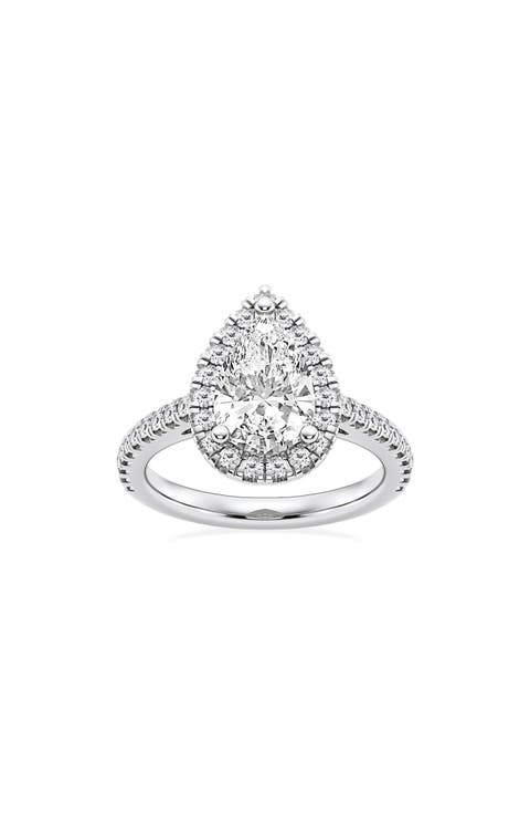 14K Gold Pear Cut Lab Created Diamond Halo Ring - 2.50ct.