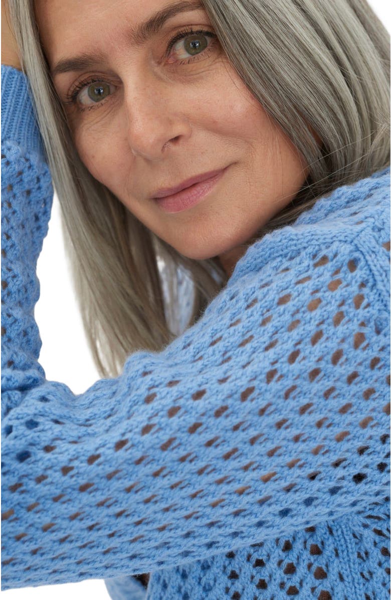 GOBI Mongolian Cashmere Ajour Knit Cardigan, Alternate, color, Airy Blue