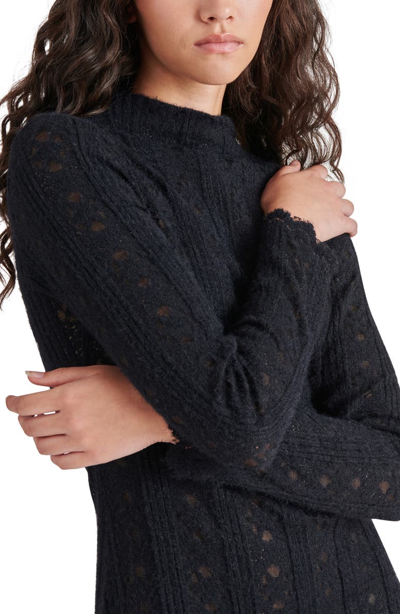 Steve Madden Nafia Lace Long Sleeve Sweater Dress, Alternate, color, Black