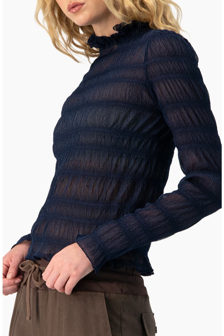 See-Through Long Sleeve High Neck Blouse, Alternate, color, Navy Blue