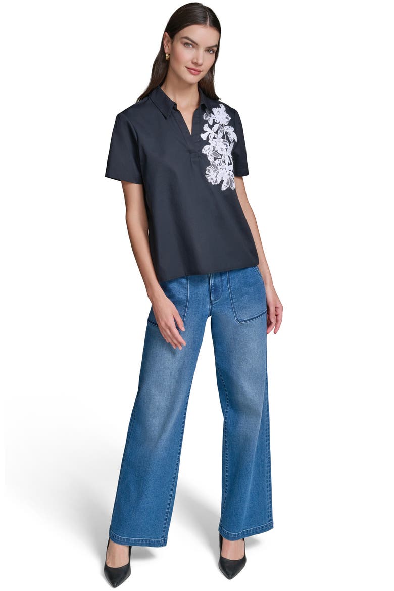 Lace Appliqué Woven Shirt, Alternate, color, MIDNIGHT NAVY
